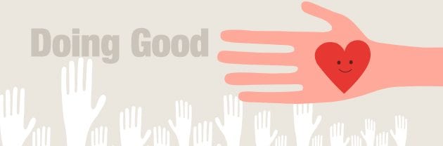 a graphic with silhouettes of hands on it and the words "Doing Good"