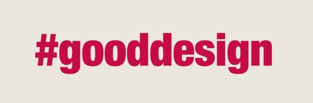 a tan image with red lettering that reads #gooddesign