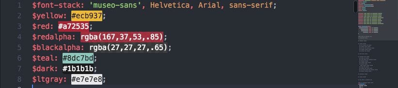 a screenshot showing how Pigments looks in Atom text editor