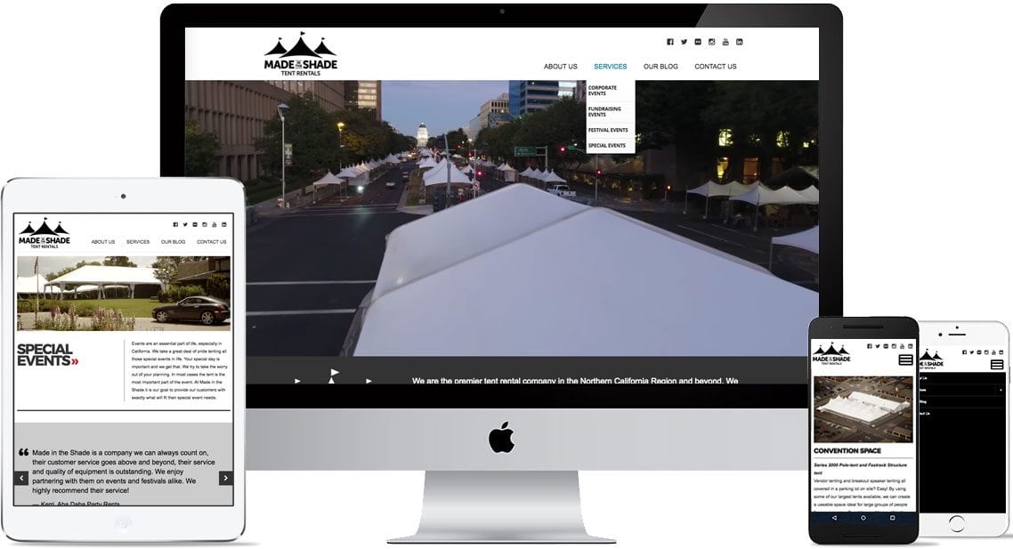 A screenshot of the Made in the Shade website on various devices and screen sizes