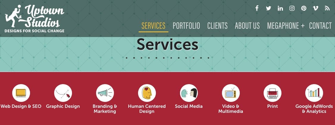 Banner image of the new services page on the uptown studios website