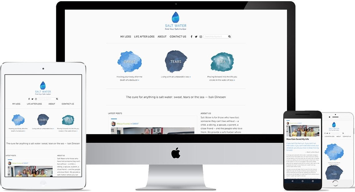 salt water website displayed on a tablet, computer, iphone and andriod