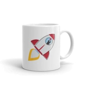 white mug with rocket