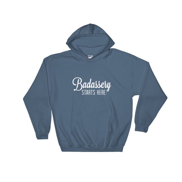blue grey badassery hoodie front