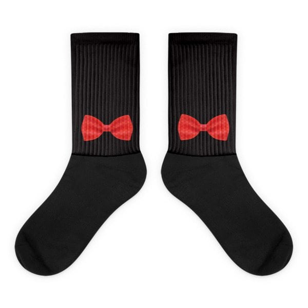 black and grey socks with bowtie