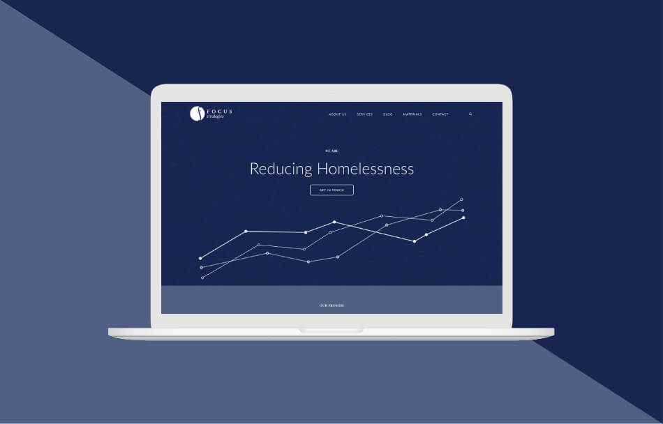 Focus Strategies Reducing Homelessness With White Line Graph And Blue Background On Laptop Screen