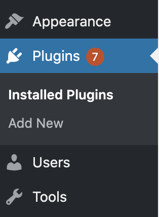 WordPress Plugins Needing Updated With 7 Updates Required With Red Circle Around Seven