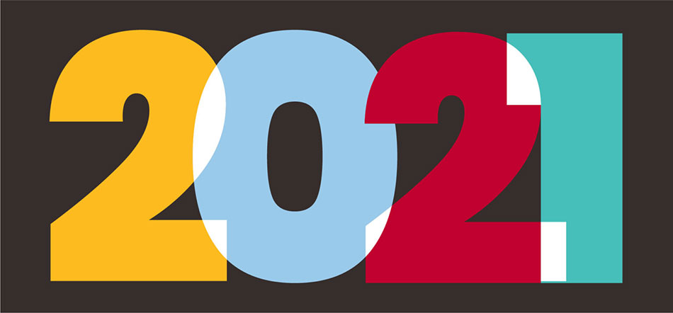 2021 With Yellow Blue Red And Teal Colors On Black Background