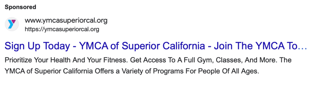Sponsored ad for YMCA of Superior California