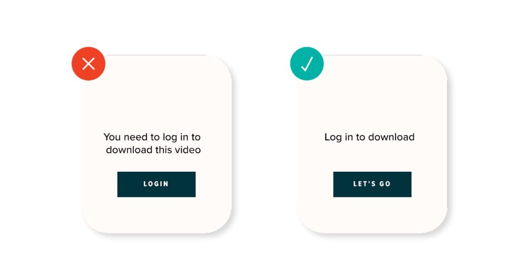 Boxes with UX writing in them