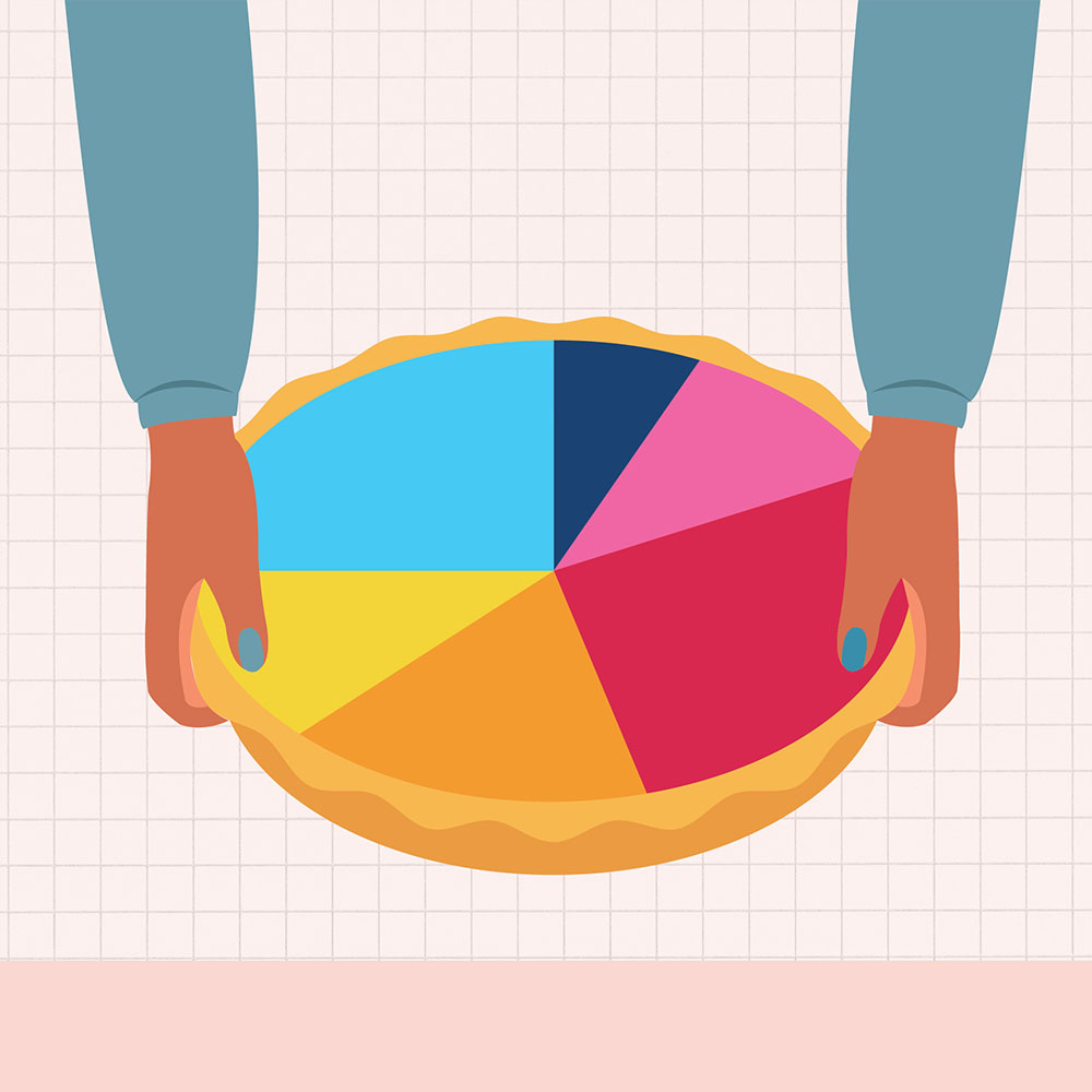 a graphic of a person holding a whole pie