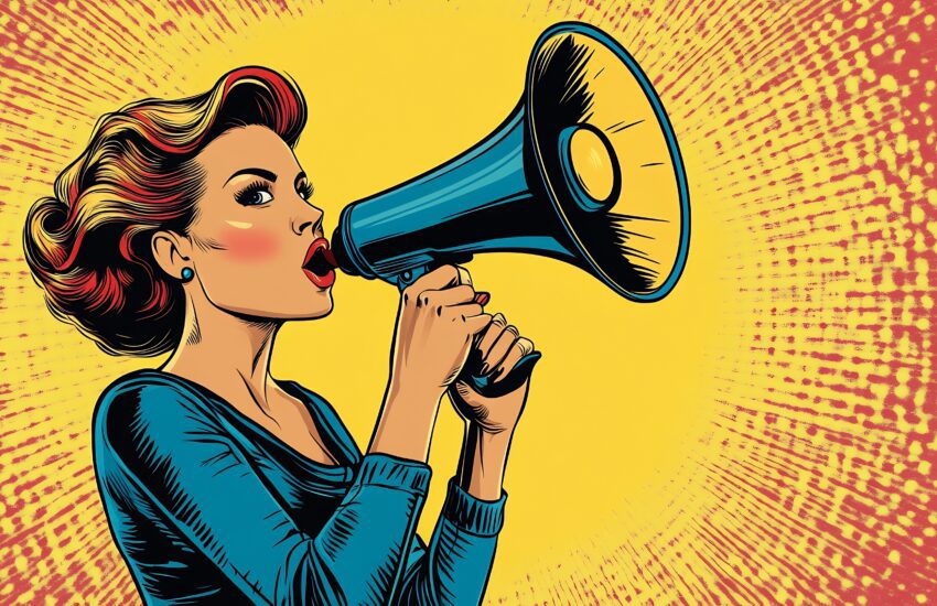 lady yelling megaphone